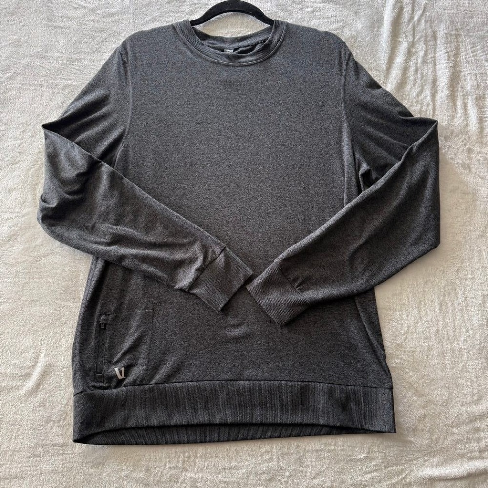 Vuori Mens Large Charcoal Gray Crewneck Pullover Sweatshirt Zip Pocket Athletic